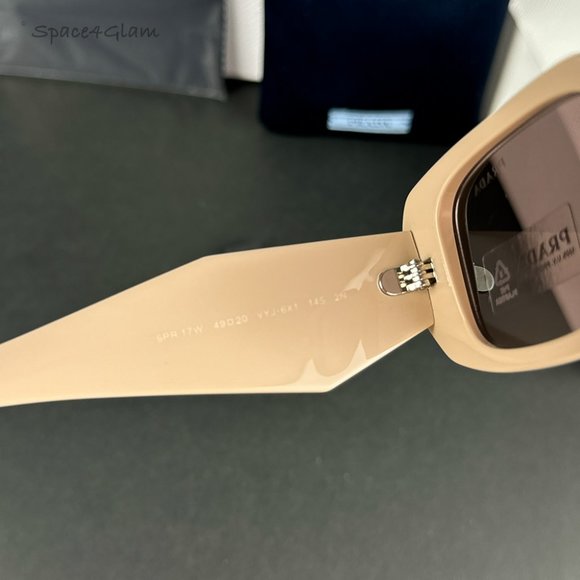 Prada PR17WS VYJ6X1 Sunglasses Powder Beige Brown Rectangle Unisex - Picture 3 of 12